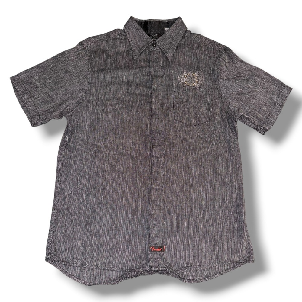 Fender Custom Shop Rock & Roll Religion Mens M Grey Studded Embroidered SS Shirt